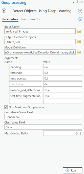 Detect Objects Using Deep Learning tool Parameters tab