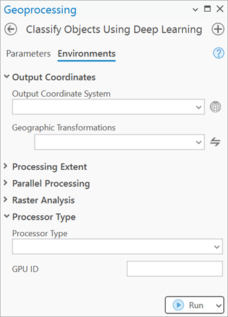 Classify Objects Using Deep Learning Environments tab