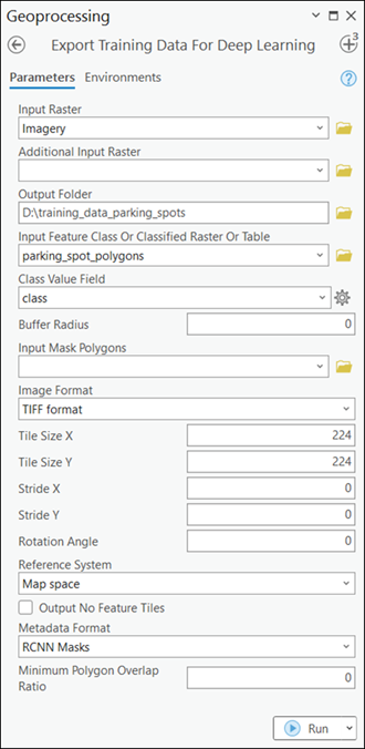 Export Training Data For Deep Learning tool parameters