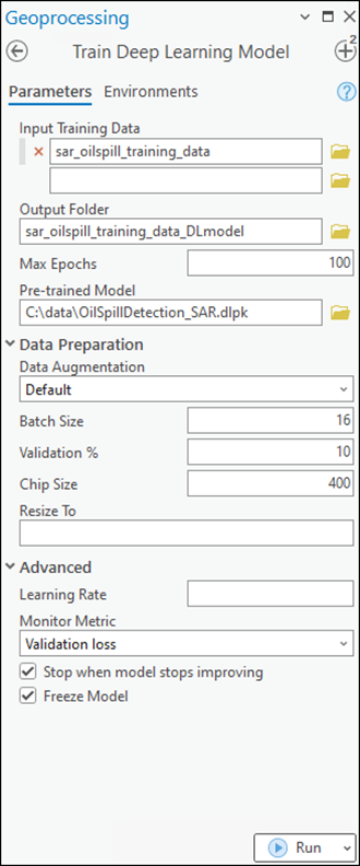 Train Deep Learning Model tool parameters