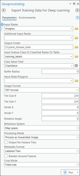 Export Training Data For Deep Learning tool parameters