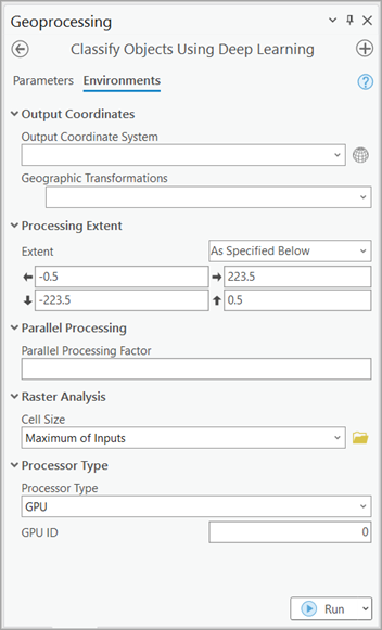 Classify Objects Using Deep Learning Environments tab