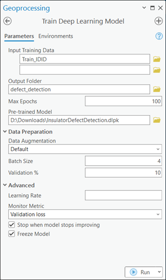 Train Deep Learning Model tool parameters