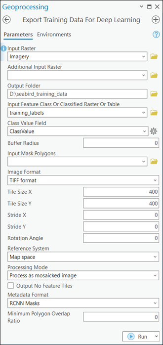 Export Training Data For Deep Learning tool parameters