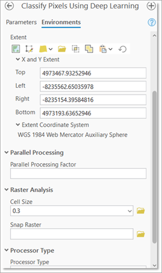 Classify Pixels Using Deep Learning tool Environments tab