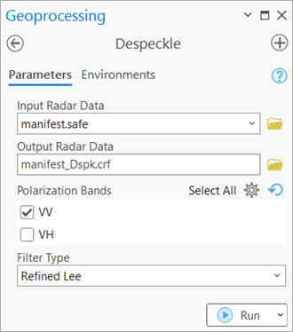 Despeckle Parameters tab