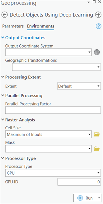 Detect Objects Using Deep Learning Environments tab