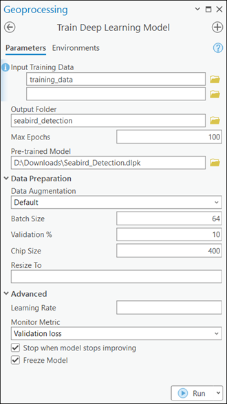 Train Deep Learning Model tool parameters
