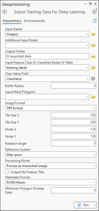 Export Training Data For Deep Learning tool parameters