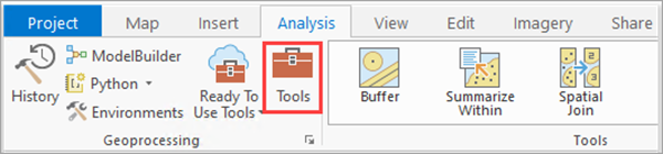 Tools on the Analysis tab in ArcGIS Pro