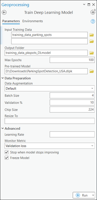 Train Deep Learning Model tool parameters