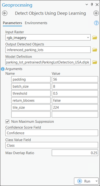 Detect Objects Using Deep Learning tool Parameters tab