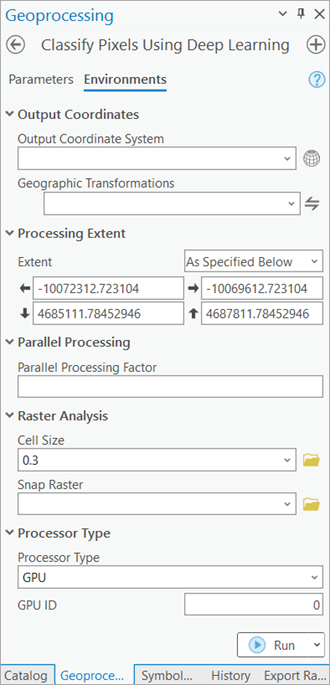 Classify Pixels Using Deep Learning tool Environments tab