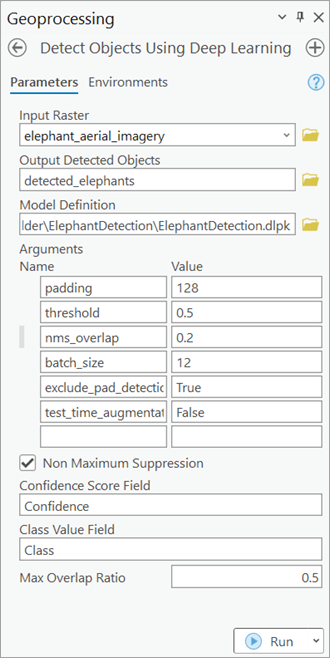 Detect Objects Using Deep Learning tool Parameters tab