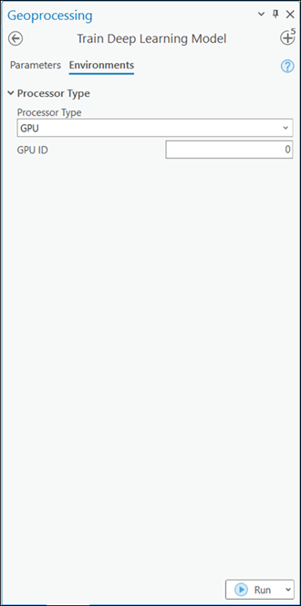 Processor Type in the Train Deep Learning Model tool environments