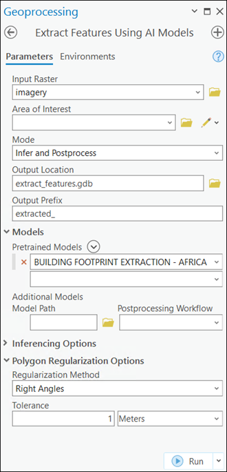 Parameters for Extract Features Using AI Models