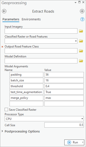 Extract Roads tool with parameters
