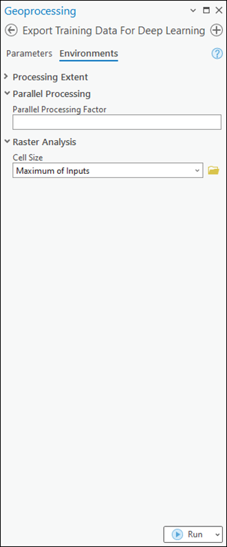 Export Training Data for Deep Learning tool parameters on the Environments tab