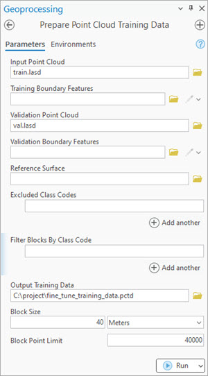 Prepare Point Cloud Training Data tool parameters