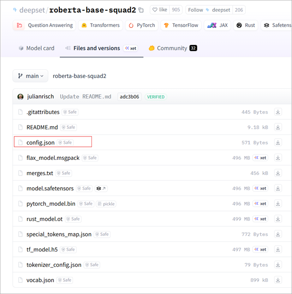 config.json on the Files and versions tab
