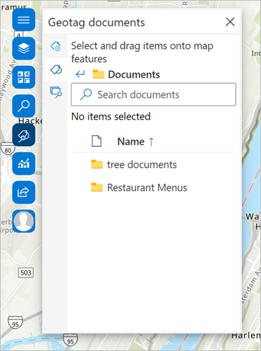 Geotag documents pane displaying document libraries