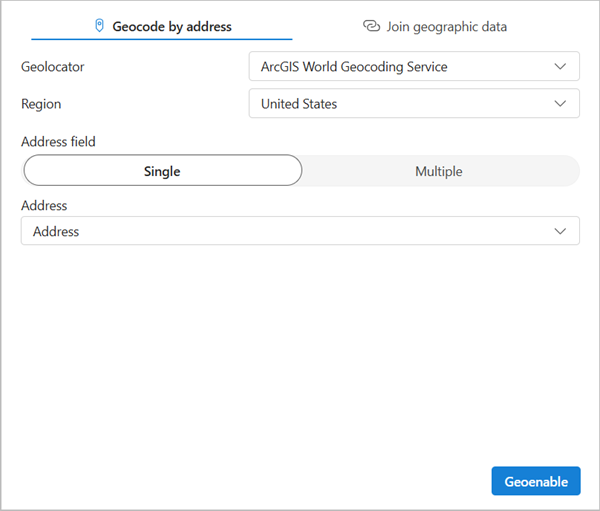 Geolocator in the Geoenable pane