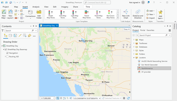 Catalog pane with Locators list