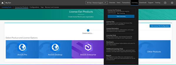 My Esri with Start Licensing button