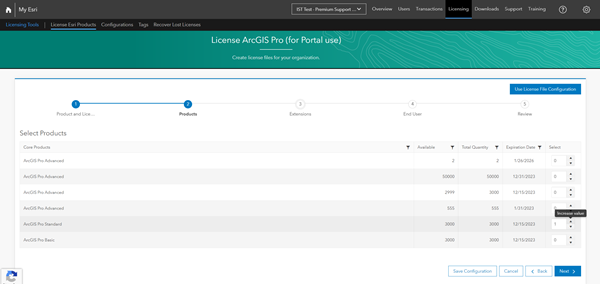 My Esri License ArcGIS Pro (for Portal use) Core Products