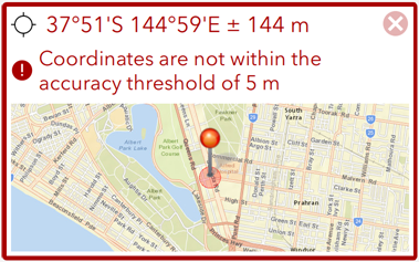 Error message when a response exceeds the accuracy threshold of 5 meters