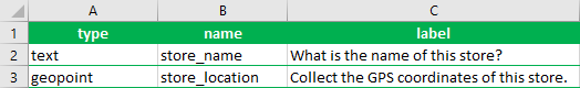 Text and geopoint questions in a form