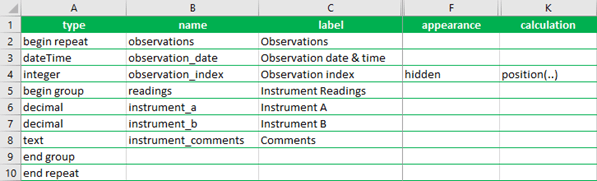 Example of the position(..) function in XLSForm