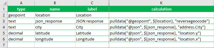 XLSForm with pulldata("@json") calculations