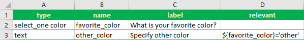 Relevant expression for additional text question on the survey worksheet