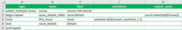 Example of the position(..) and selected-at() functions in an XLSForm