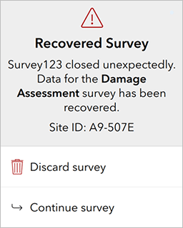Survey Recovered dialog box