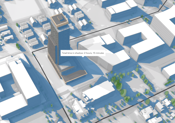Shadow cast analysis for a detailed building model