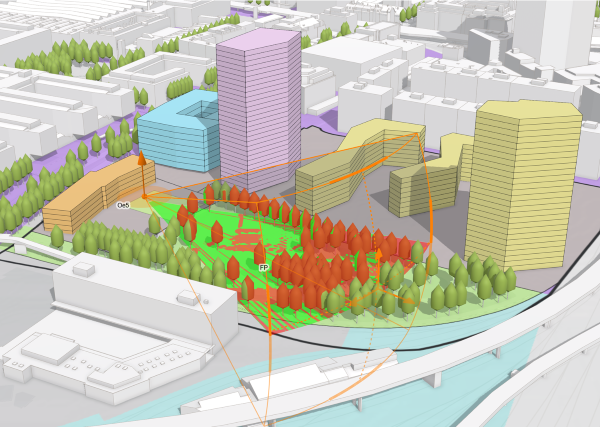 Viewshed analysis for recreational spaces.