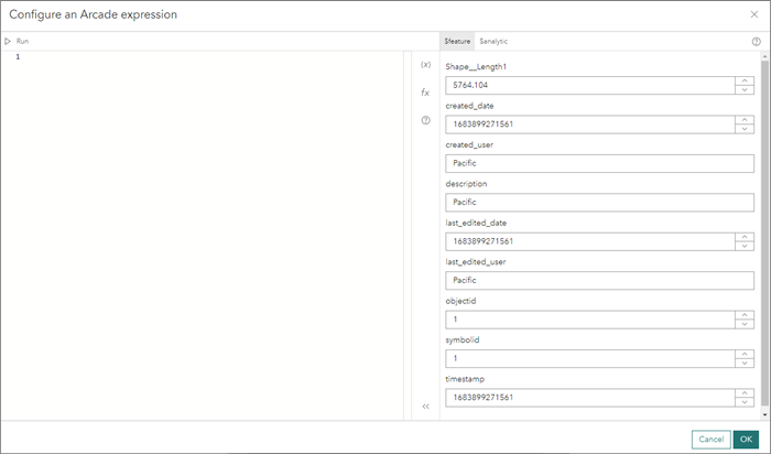 Access the $feature tab to change the sample values