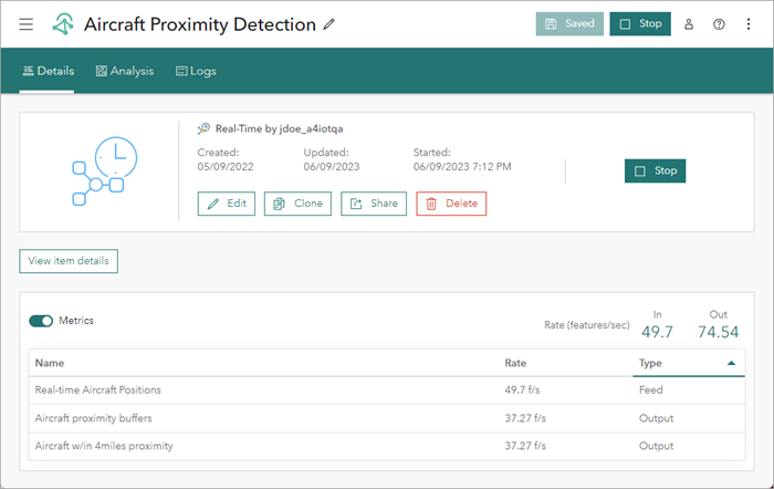 Real-time analytic Details page