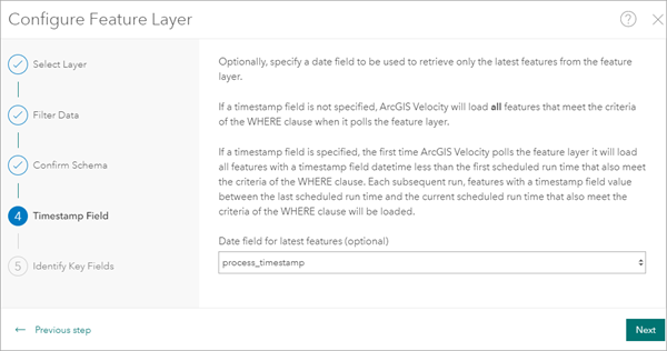 Configuration of timestamp field to specify the