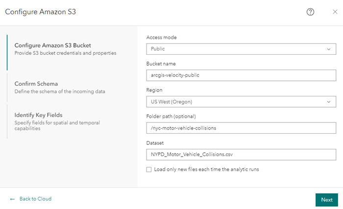 Amazon S3 data source step in configuration wizard