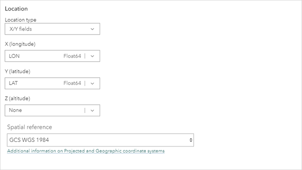 Location parameters in the feed configuration wizard