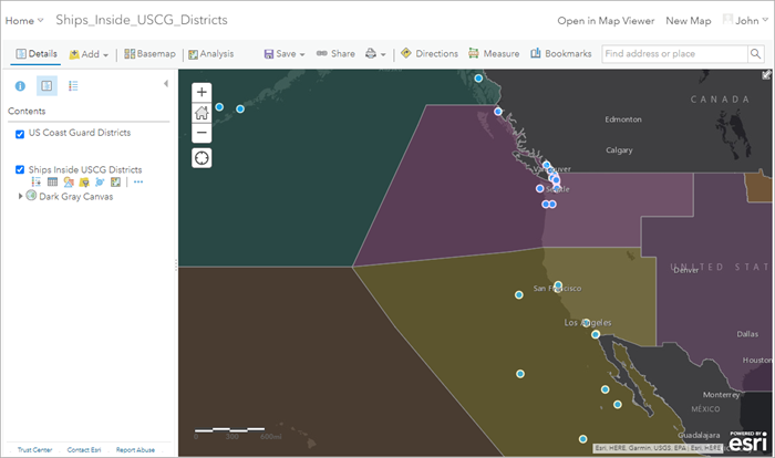 Feature layer in web map with U.S. Coast Guard Districts boundaries