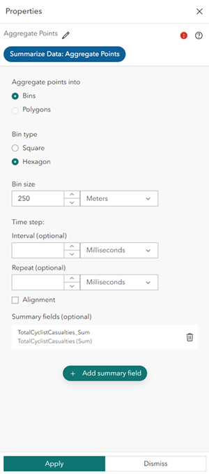 Aggregate Points tool properties pane