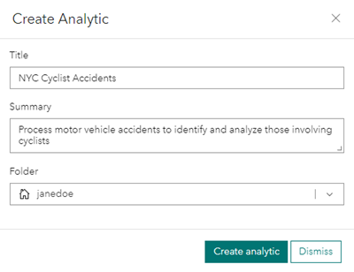 Create Analytic dialog box