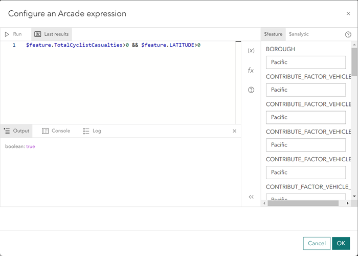 Configure Arcade expression dialog box with expression