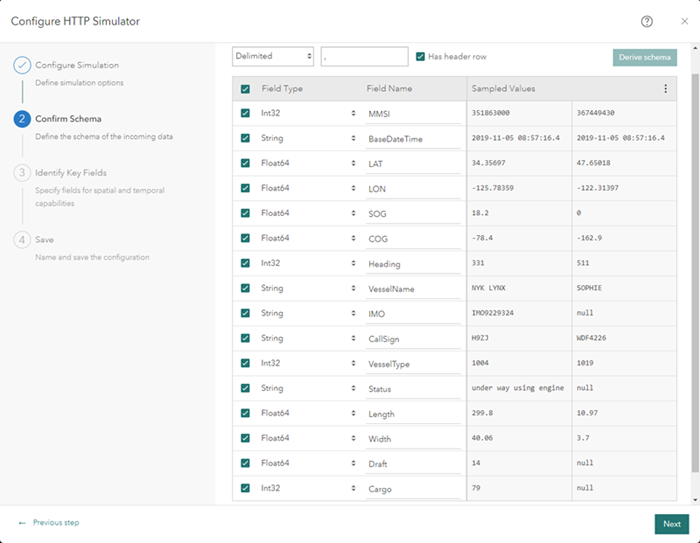 Confirm Schema step in the feed configuration wizard