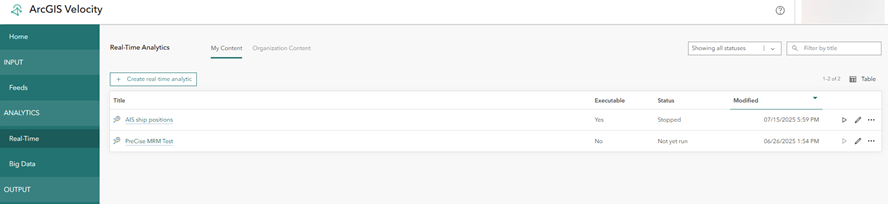 Real-Time Analytics page