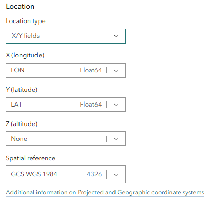 Location specification of X/Y fields